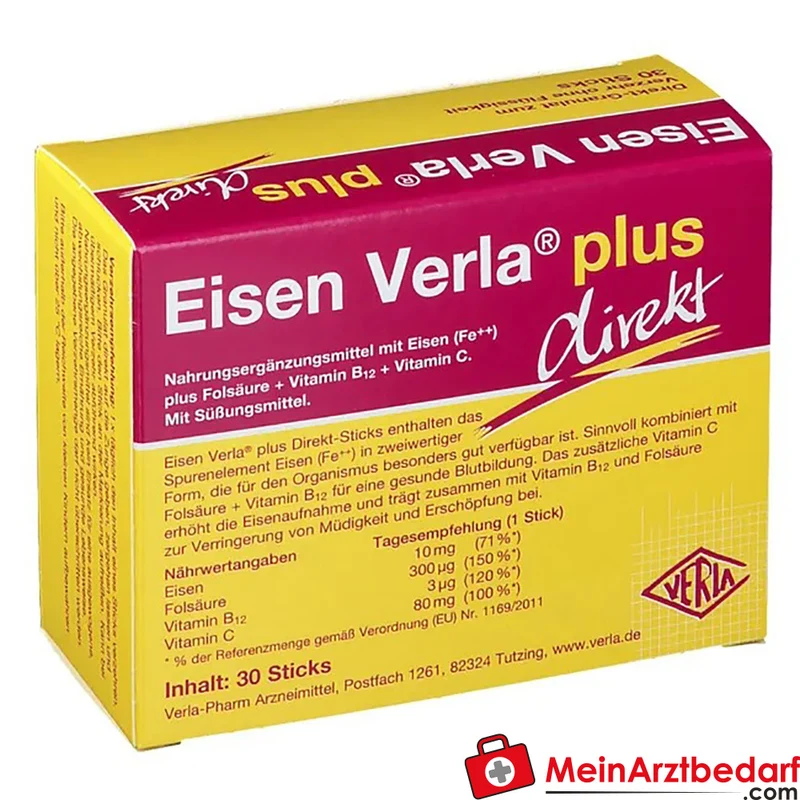 Eisen Verla® plus direkt Eisen 10 mg Folsäure 300 µg Direkt-Sticks 30 Stück