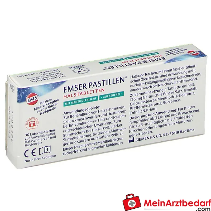 EMSER Pastillen 126 mg Emser Salz mit Menthol‑Aroma, zuckerfrei, 30 St.