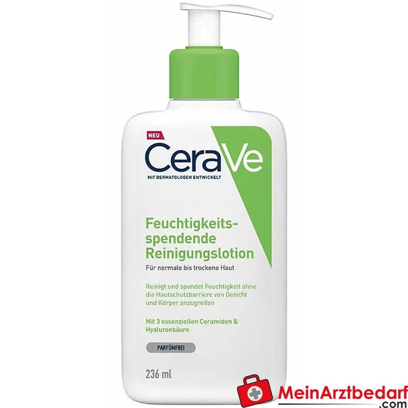 CeraVe Feuchtigkeitsspendende Reinigungslotion mit Hyaluronsäure und 3 Ceramiden nicht-schaumend Gesicht & Körper 236 ml