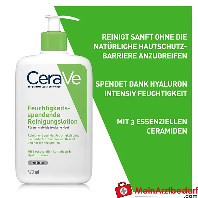 CeraVe Feuchtigkeitsspendende Reinigungslotion mit Hyaluronsäure und 3 Ceramiden nicht-schaumend Gesicht & Körper 236 ml