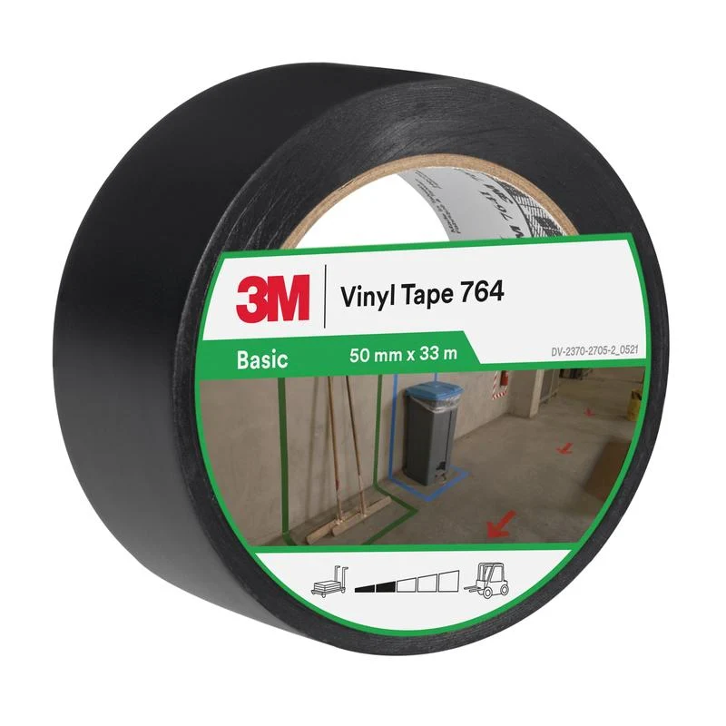 3M™ Allzweck-PVC-Klebeband 764, Schwarz, 50 mm x 33 m, 0.13 mm, Einzeln verpackt | Packung (1 Rolle)