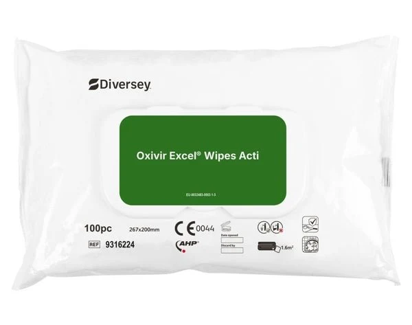 Oxivir® Excel Wipe Acti Desinfektionstücher mit breitem Wirkungsspektrum | Packung (100 Tücher)