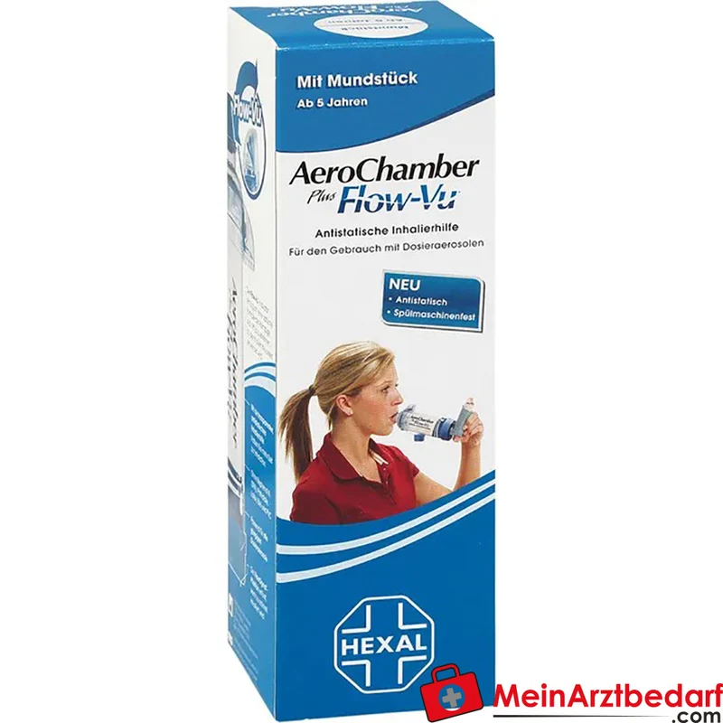 AeroChamber Inhalierhilfe mit Mundstück, antistatische Kammer, Flow‑Vu, für Kinder ab 5 J. und Erwachsene, 1 St.