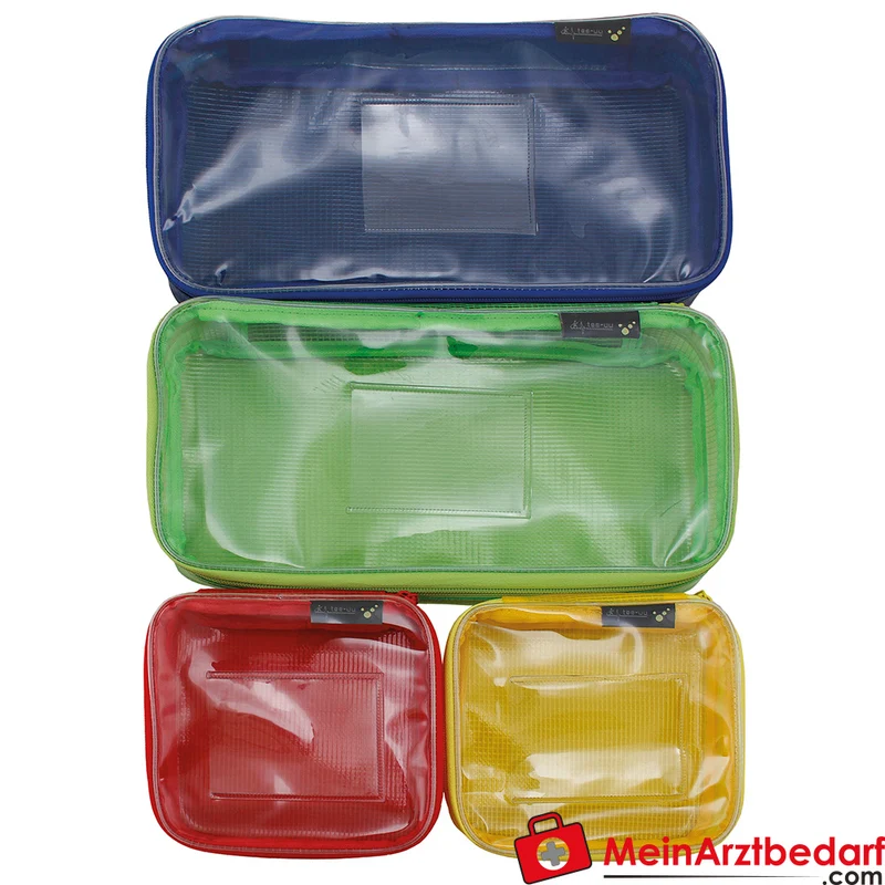 TEE-UU PRAXIS MIXED Modultaschen-Set 4-teilig, Plane, transparenter Deckel, farbcodiert, 2x M (15x5x15 cm) 2x L (30x5x15 cm)