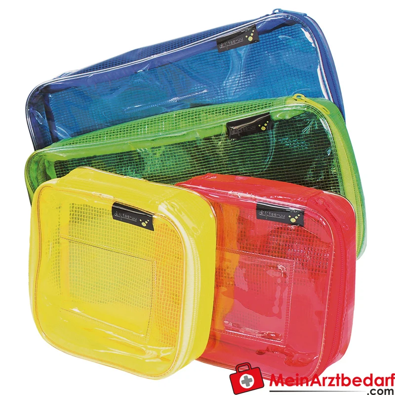 TEE-UU PRAXIS MIXED Modultaschen-Set 4-teilig, Plane, transparenter Deckel, farbcodiert, 2x M (15x5x15 cm) 2x L (30x5x15 cm)