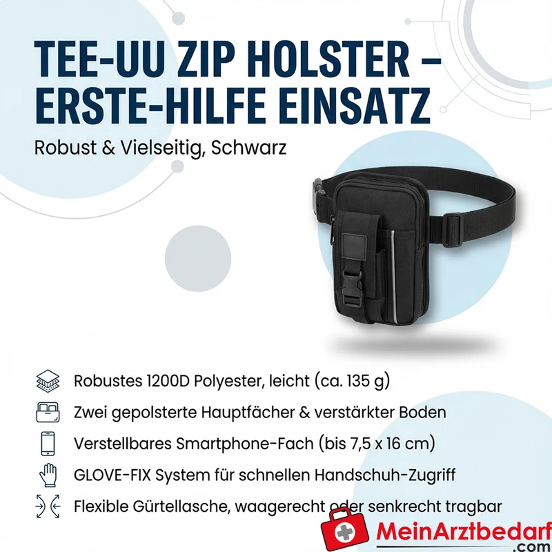 TEE-UU ZIP Holster Erste-Hilfe Holster schwarz 1200D Polyester Smartphone-Fach 7,5 x 16 cm GLOVE-FIX