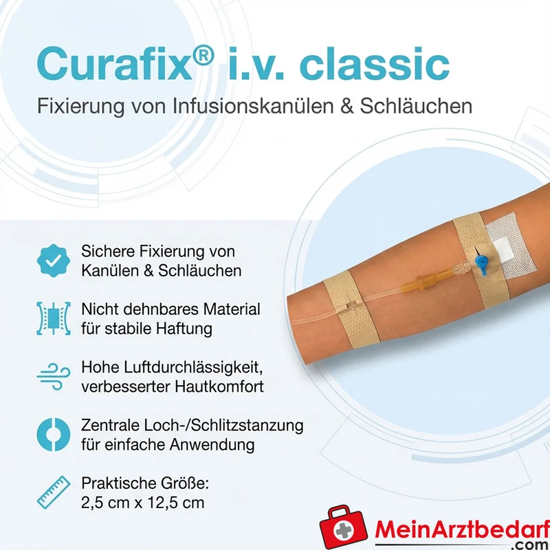 Curafix i.v. classic Fixierpflaster 2,5 x 12,5 cm hautfarbig 20 Stück