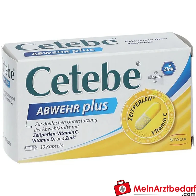 Cetebe ABWEHR plus Kapseln Vitamin C 300 mg, Vitamin D3 10 µg, Zink 10 mg, 30 Stück