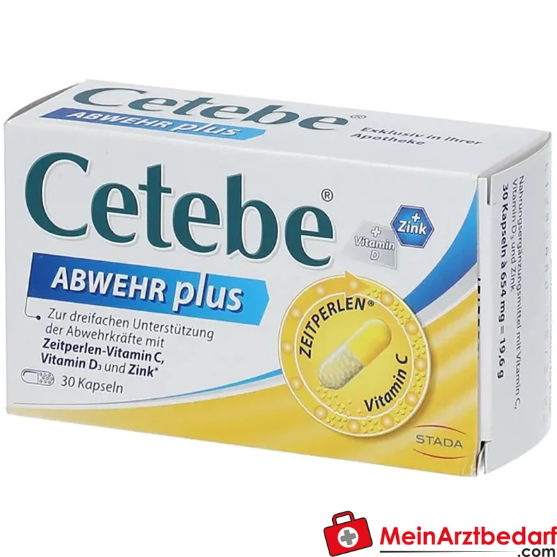 Cetebe ABWEHR plus Kapseln Vitamin C 300 mg, Vitamin D3 10 µg, Zink 10 mg, 30 Stück