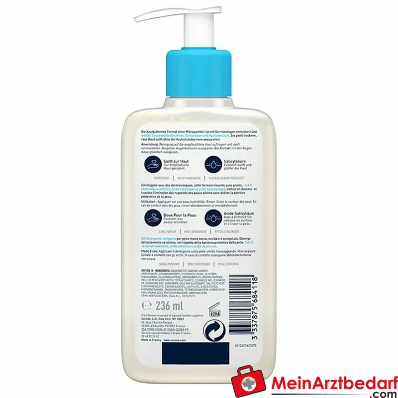 CeraVe SA Glättende Reinigung Salicylsäure Urea Hyaluron Reinigungsgel 236 ml