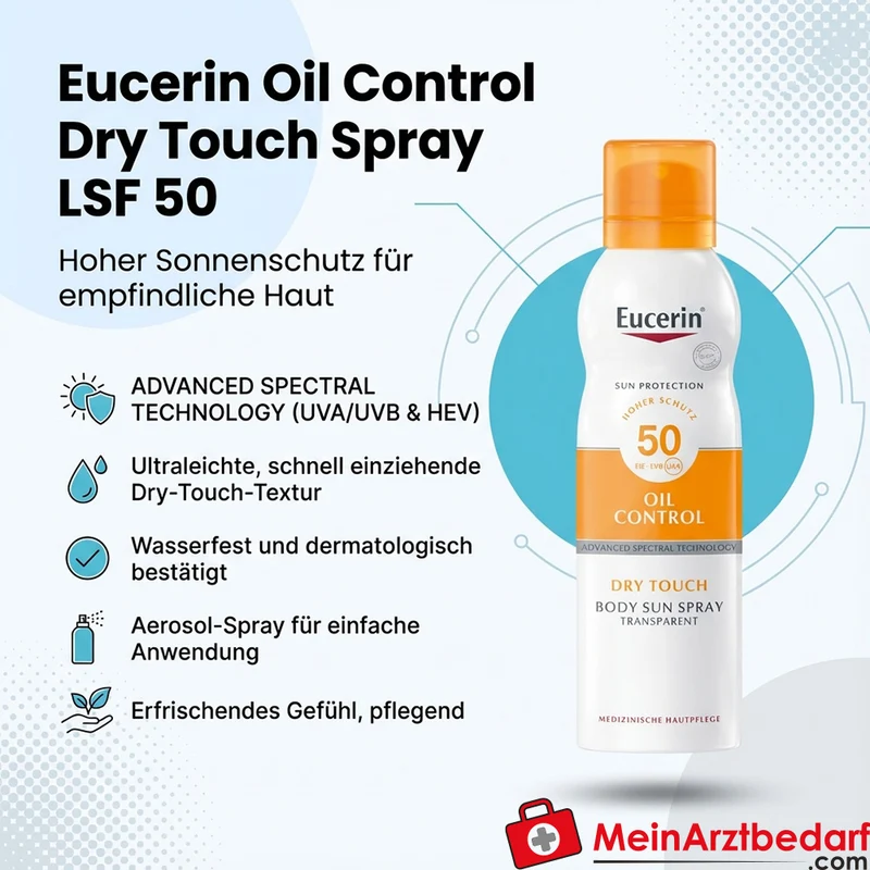 Eucerin Oil Control Dry Touch LSF 50 Aerosol‑Spray 200 ml für empfindliche, zu Akne neigende Haut