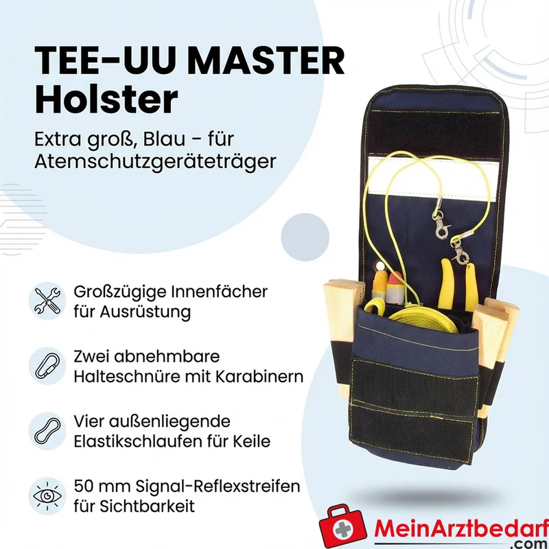 TEE-UU MASTER Holster extra groß blau für Atemschutzgeräteträger VARIO-Befestigung 50 mm Reflexstreifen
