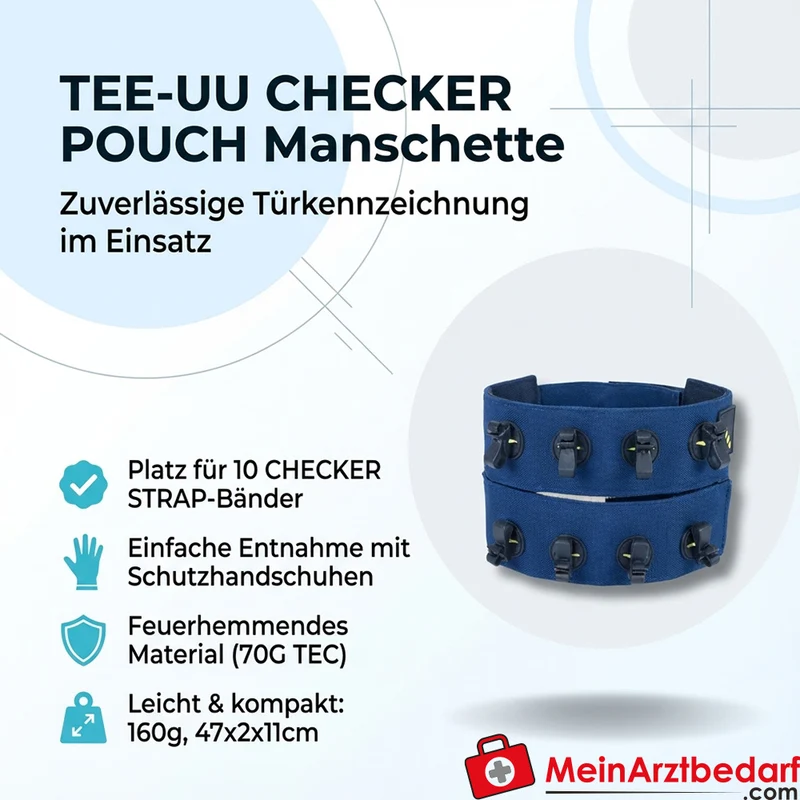 TEE-UU CHECKER POUCH Manschette Türkennzeichnung 10 Steckplätze blau 70G Fire Retardant 47x2x11 cm
