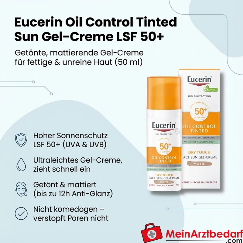 Eucerin Oil Control Tinted Face Sun Gel-Creme LSF 50+ 50 ml für fettige, unreine Haut