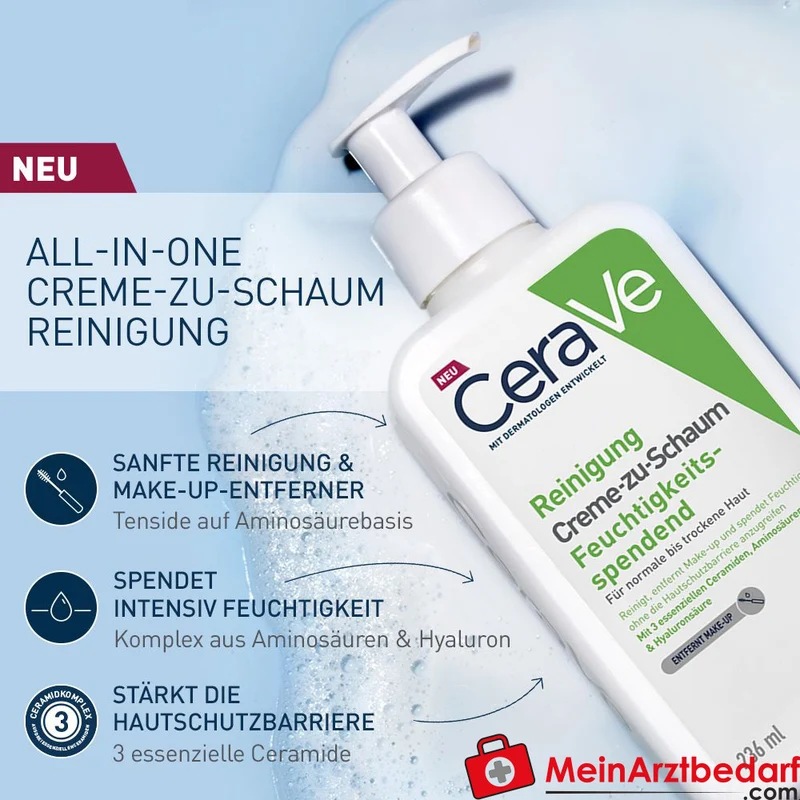 CeraVe Creme-zu-Schaum Reinigung für normale bis trockene Haut 236 ml