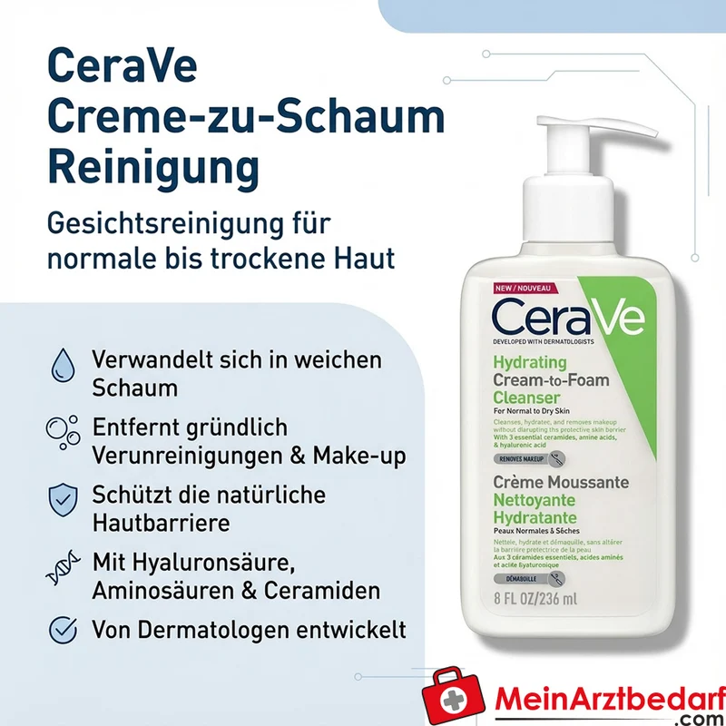 CeraVe Creme-zu-Schaum Reinigung für normale bis trockene Haut 236 ml