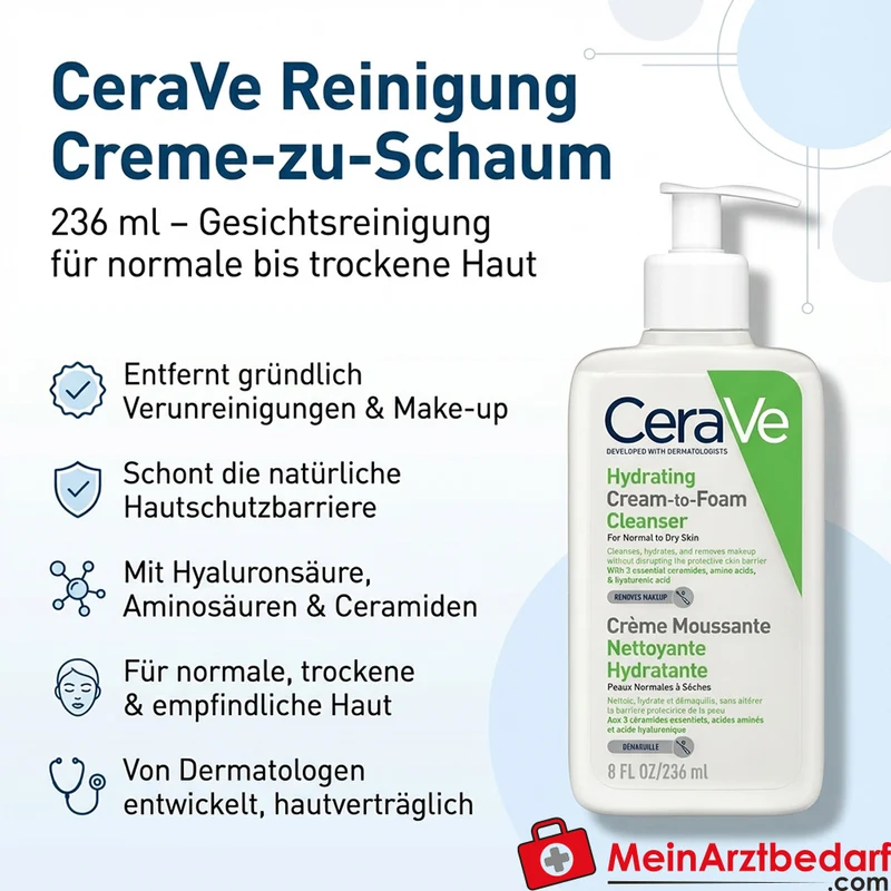 CeraVe Creme-zu-Schaum Reinigung für normale bis trockene Haut 236 ml