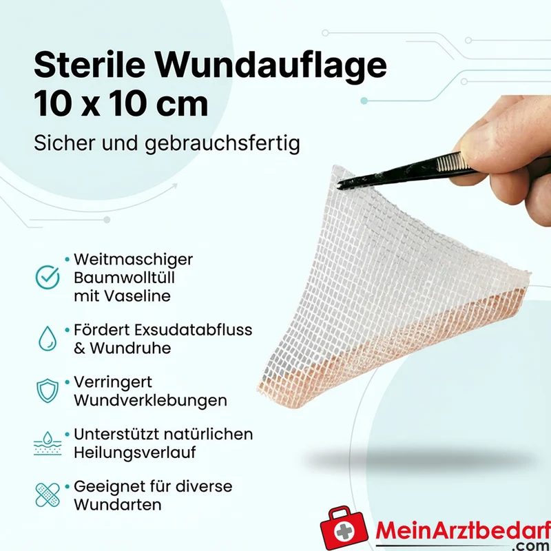 Lomatuell Wundauflage steril Baumwolltüll mit weißer Vaseline 10 x 10 cm 10 Stück