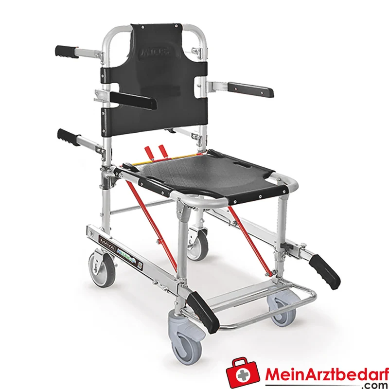 Servoprax Faltbarer Tragestuhl 3 Haltegurte Thermoplast 170 kg 4 Rollen mit Feststellbremse