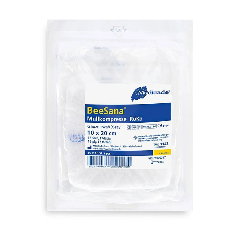 BeeSana® Mullkompresse, RöKo, steril, 16-fach, 10 x 20 cm, 10 Stk | Packung (150 Stück)
