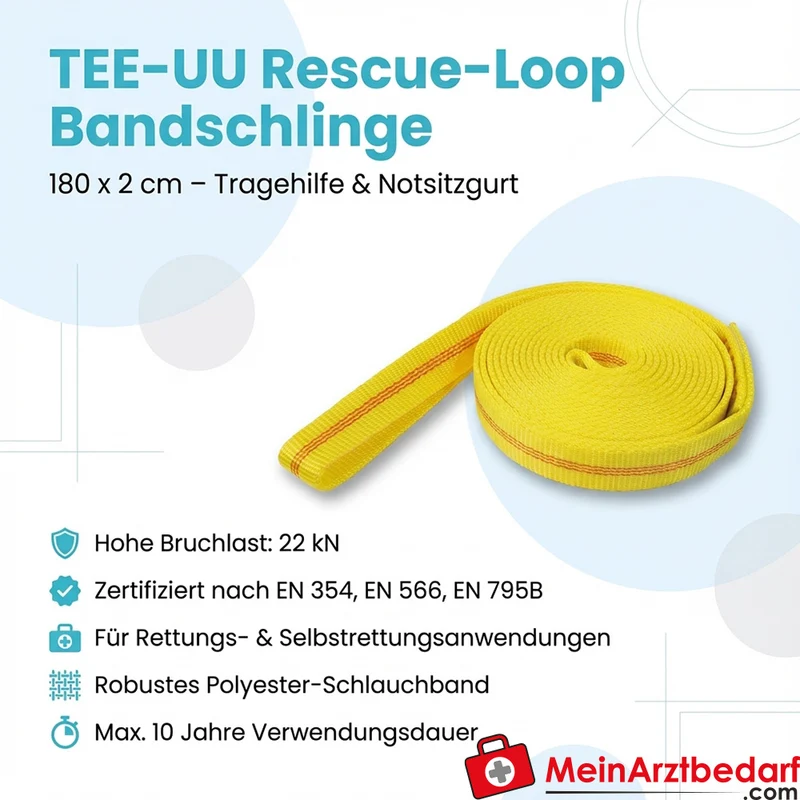 RESCUE-LOOP Bandschlinge 180 x 2 cm Polyester 20 mm, 22 kN, EN354/EN566/EN795B, gelb