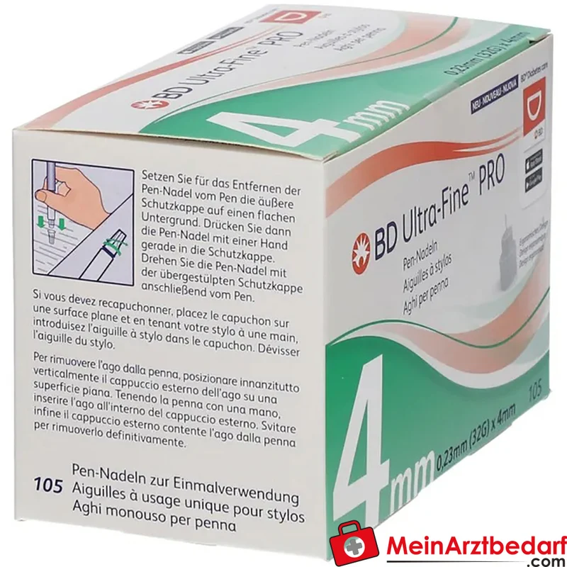 BD Ultra-Fine PRO 4 mm 32G Pen-Nadeln Einmal 105 Stück