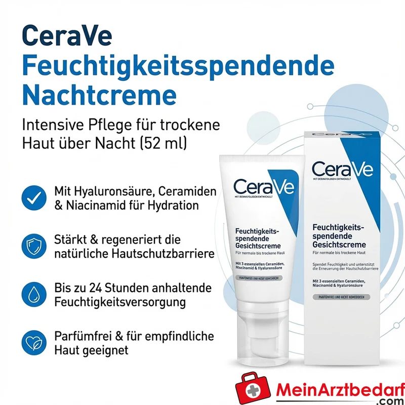 CeraVe Feuchtigkeitsspendende Nachtcreme mit Hyaluronsäure, Ceramiden und Niacinamid 52 ml