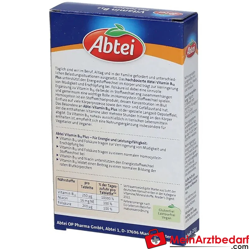 Abtei Vitamin B12 Plus Folsäure Depot-Tabletten 30 Stück