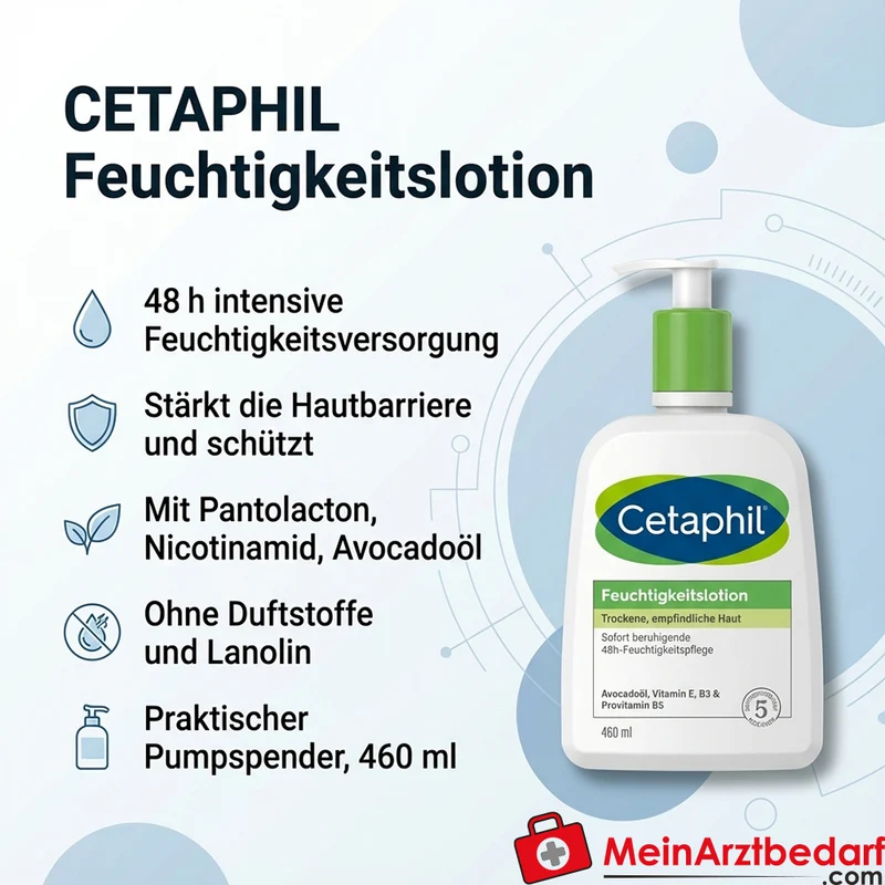 CETAPHIL Feuchtigkeitslotion 48h Lotion 460 ml parfümfrei für trockene, empfindliche Haut