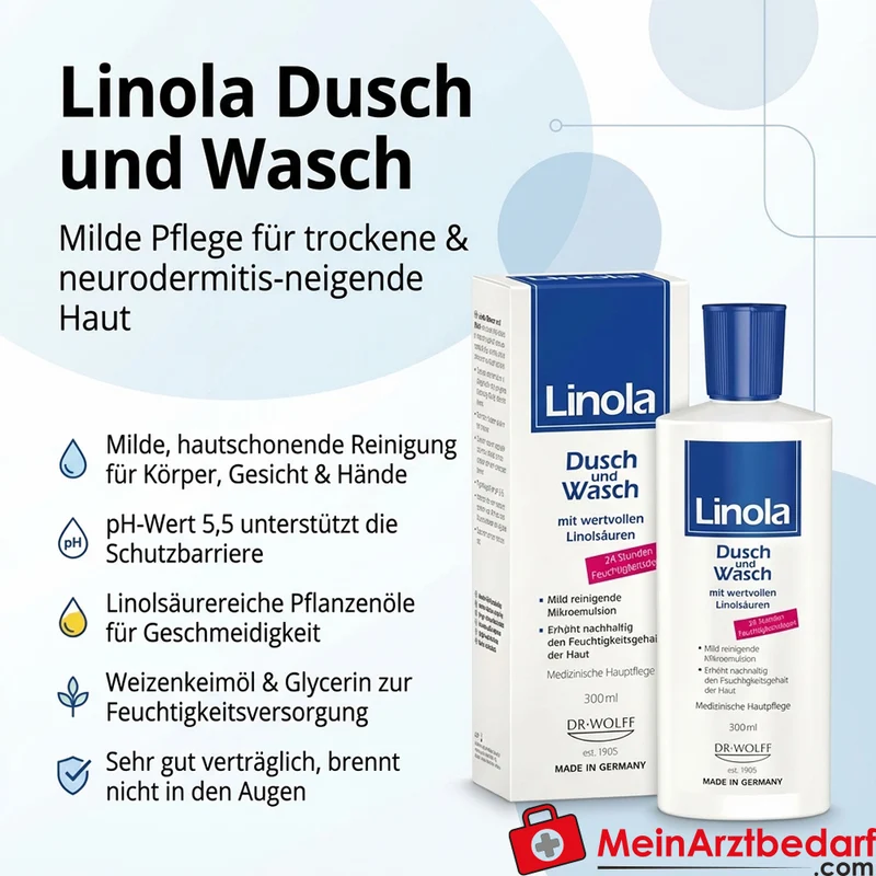 Linola Dusch und Wasch Duschgel 300 ml für trockene, neurodermitis-neigende Haut