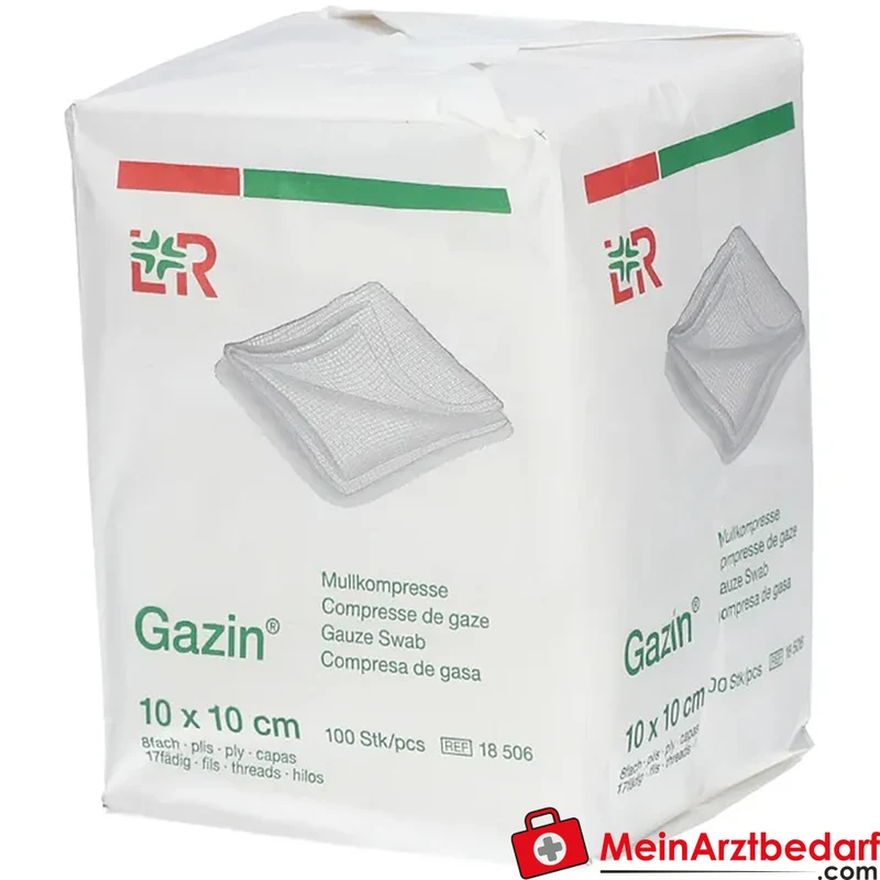 Gazin Mullkompresse 10 x 10 cm unsteril 8-lagig Verbandmull 100 Stück