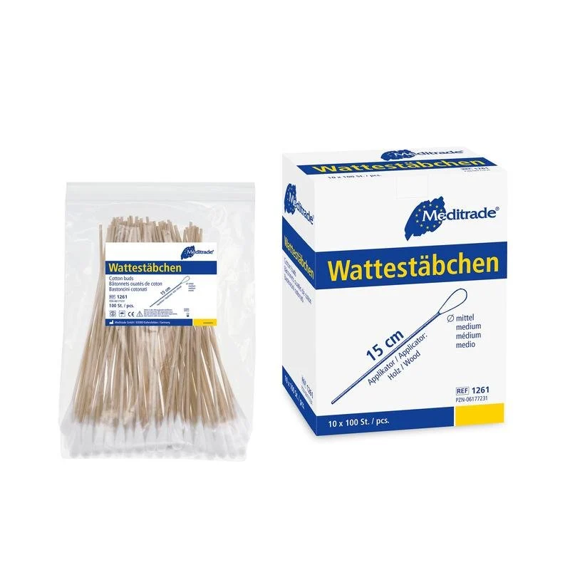 Wattestäbchen, Länge: 15 cm, mittlerer Kopf, Holz | Packung (1000 Stück)