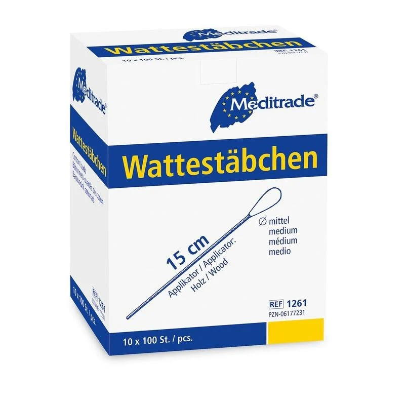 Wattestäbchen, Länge: 15 cm, mittlerer Kopf, Holz | Packung (1000 Stück)
