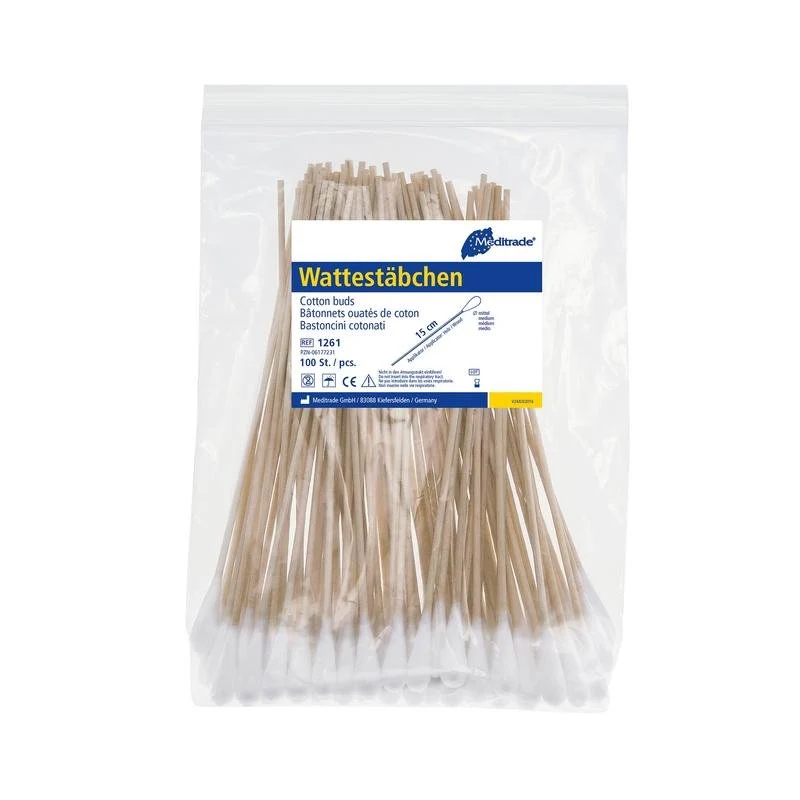 Wattestäbchen, Länge: 15 cm, mittlerer Kopf, Holz | Packung (1000 Stück)