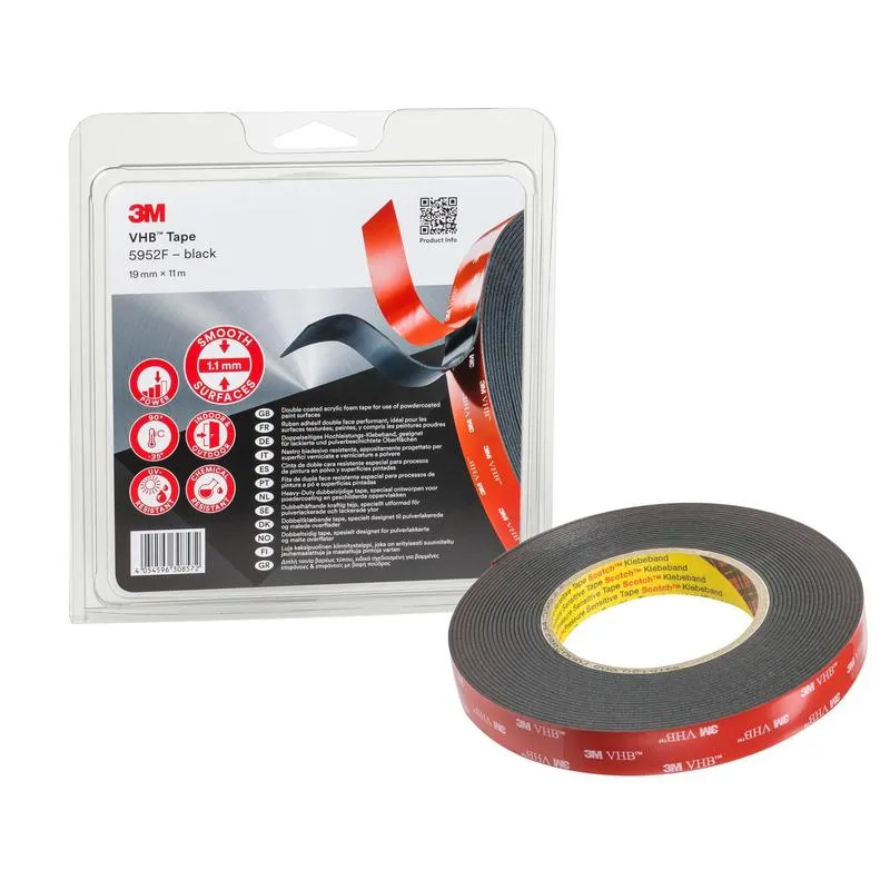 3M™ VHB™ Klebeband 5952F, Schwarz, 19 mm x 11 m, 1.1 mm | Packung (1 Rolle)