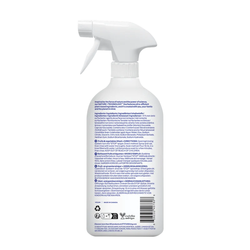 Attitude Nature+ Fruit- en Groentereiniger 800 ml