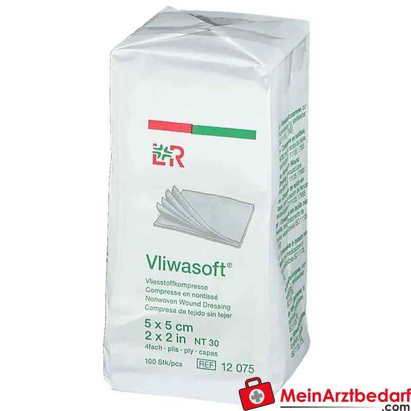 Vliwasoft Vliesstoffkompresse 5 cm x 5 cm 4-lagig unsteril 100 Stück