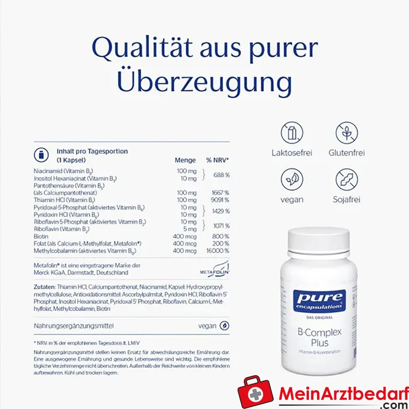 Pure Encapsulations B-Complex Plus Kapseln 120 St. – Hochdosierte B‑Vitamine mit Methylcobalamin & Metafolin®