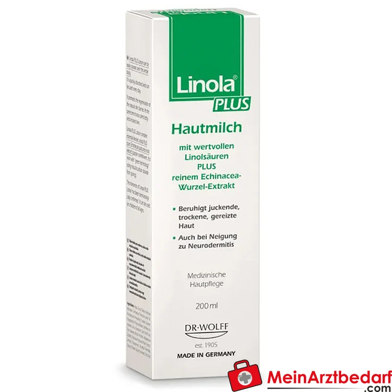Linola PLUS Hautmilch Körperlotion 200 ml für juckende, trockene und irritierte Haut