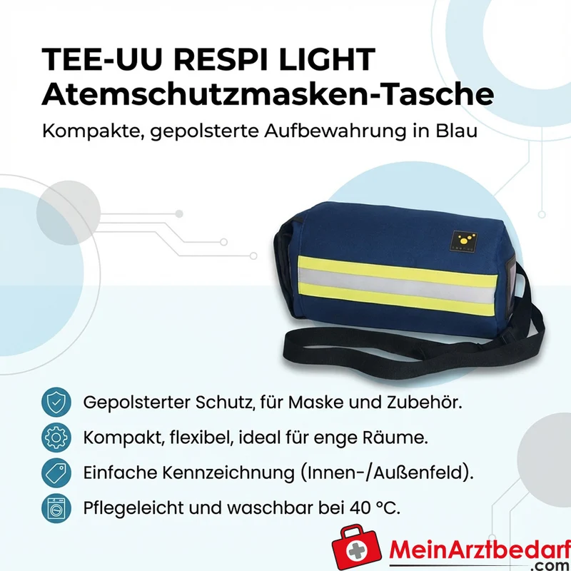 TEE-UU RESPI LIGHT Atemschutzmasken-Tasche gepolstert blau kompakt verstellbarer Dual-Trageriemen