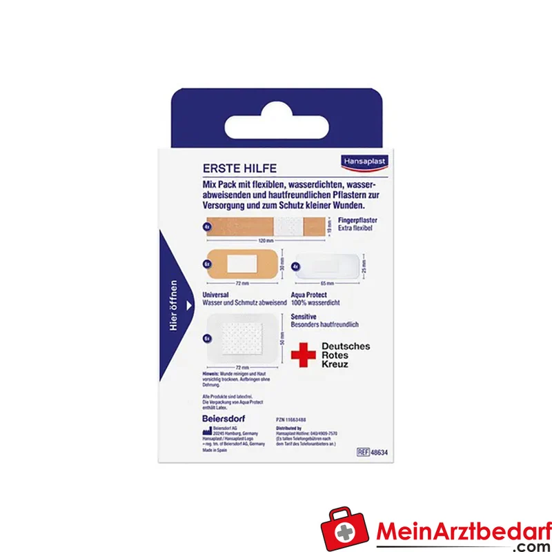 Hansaplast Erste Hilfe Pflaster Mix Strips Bacteria Shield latexfrei 20 Stück