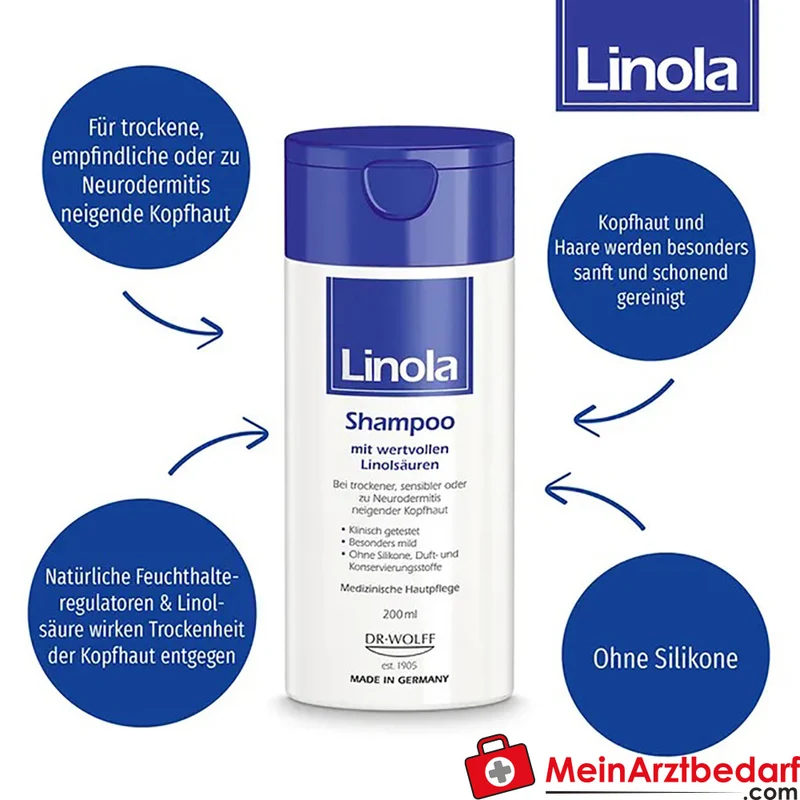 Linola Forte Shampoo pH 5,5 Gel 200 ml für trockene, empfindliche und neurodermitis‑neigende Kopfhaut