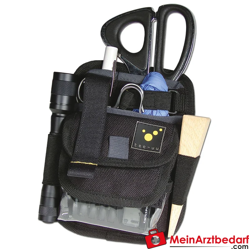 TEE-UU MEDIC Rettungsdienst-Holster schwarz, 1200D Polyester, 14,5×19×5 cm – GLOVE-FIX, 5 Fächer, Klarsichtfach