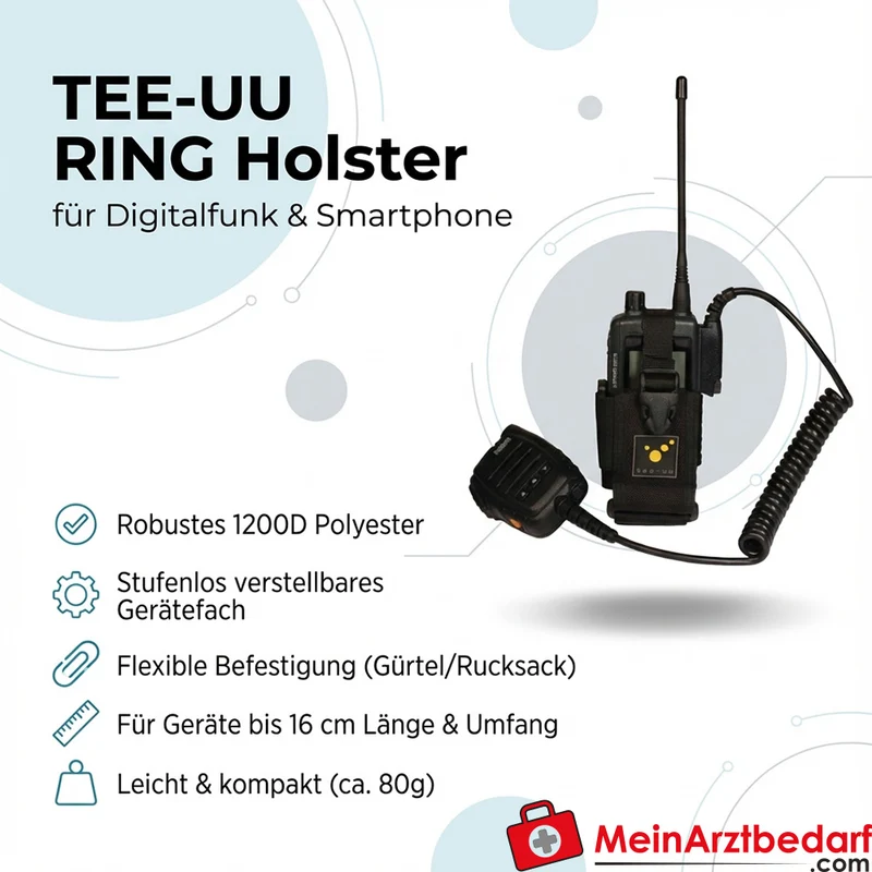 TEE-UU RING Holster für Digitalfunk & Smartphone, verstellbar, 1200D Polyester, schwarz, bis 16×16 cm