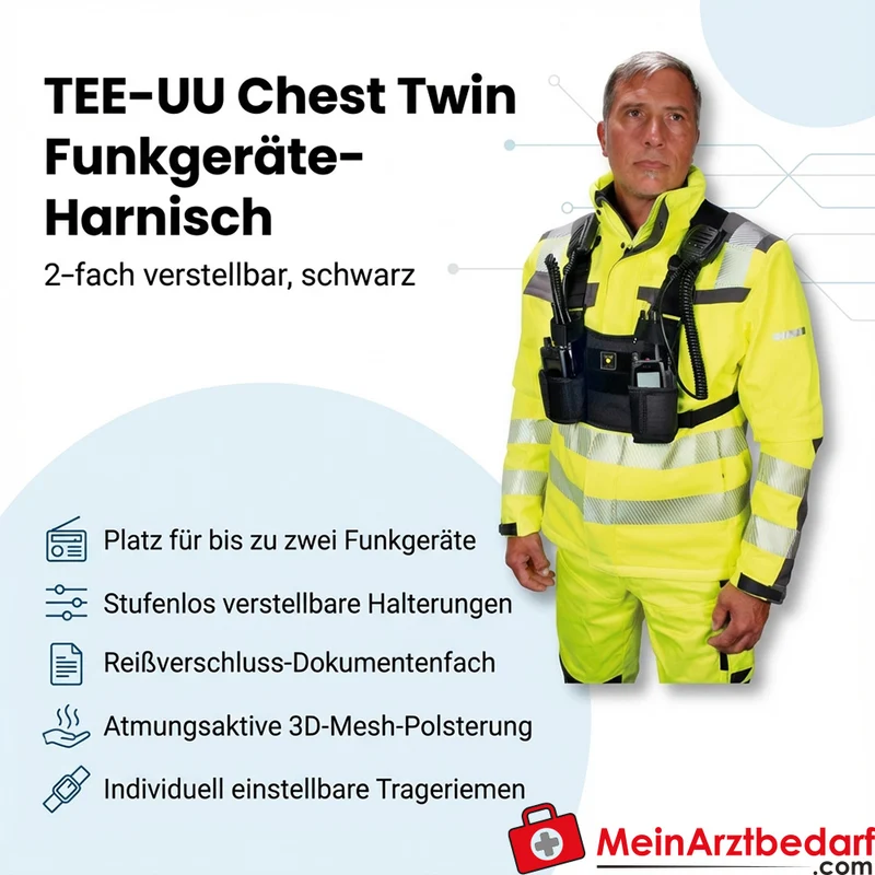 TEE-UU Chest Twin Funkgeräte-Harnisch 2-fach verstellbar 1200D Polyester schwarz 23 x 18 x 4 cm