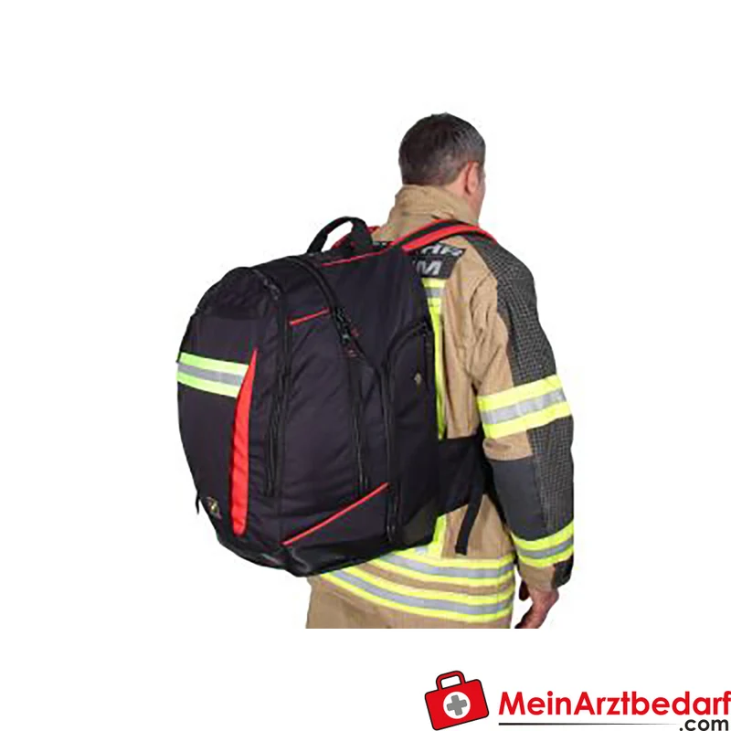 TEE-UU SHIFTBAG Rucksack 50 L schwarz/rot mit Stiefelfächern, 2 Bekleidungsfächern, Reflexstreifen