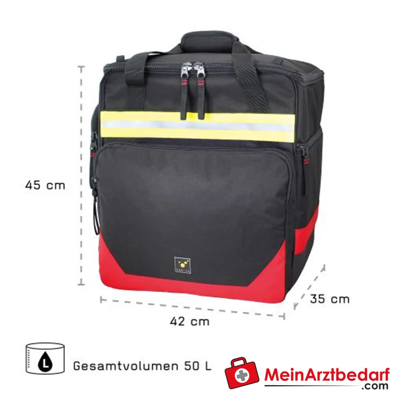 TEE-UU EQUIBAG EVO Einsatzrucksack 50 L mit Stiefelfach und Helmhalterung 600D Polyester schwarz/rot
