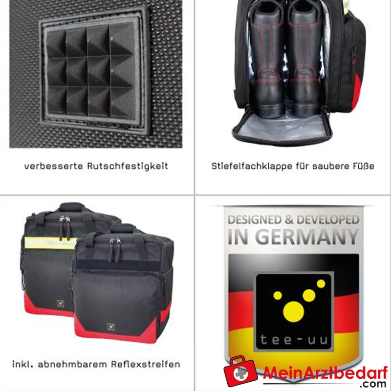 TEE-UU EQUIBAG EVO Einsatzrucksack 50 L mit Stiefelfach und Helmhalterung 600D Polyester schwarz/rot