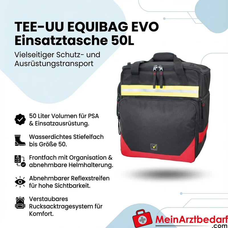 TEE-UU EQUIBAG EVO Einsatzrucksack 50 L mit Stiefelfach und Helmhalterung 600D Polyester schwarz/rot