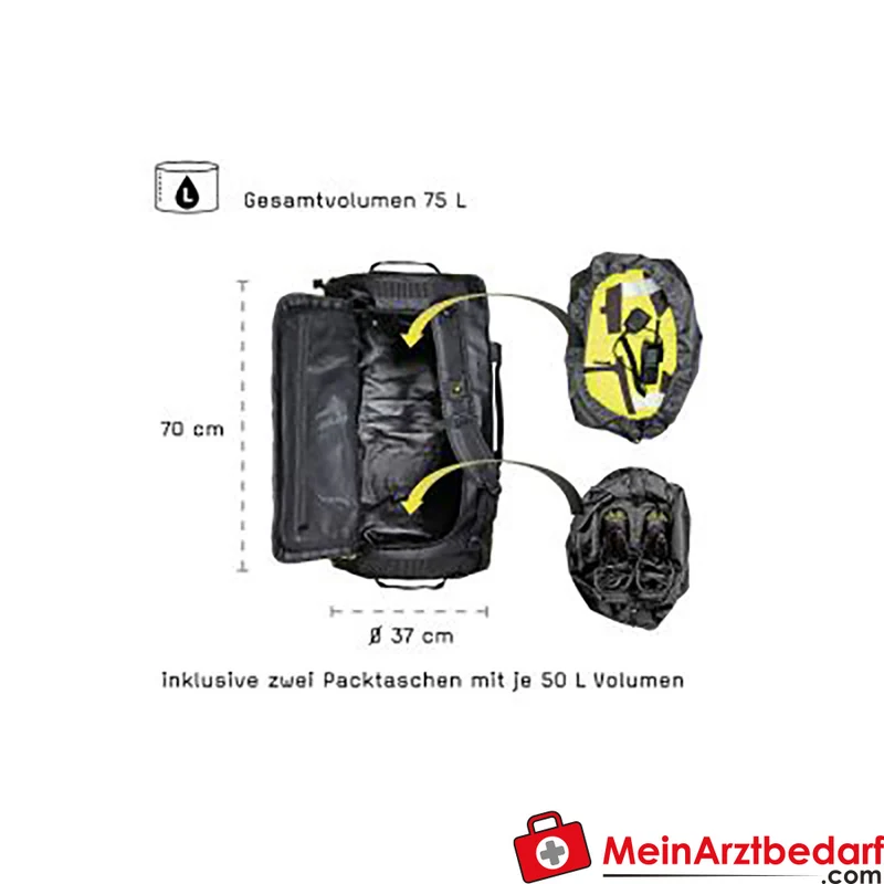 TEE-UU BARRELBAG Bekleidungstasche 75 L wasserdicht mit verstärktem Boden, Rucksack- und Umhängefunktion, Reflexstreifen